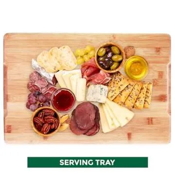 Bamboo Cutting Boards for Kitchen with Juice Groove [Extra-Large] Wood Cutting Board for Chopping Meat, Vegetables, Fruits, Cheese, Knife Friendly Serving Tray with Handles, 18 x 12.5-inch