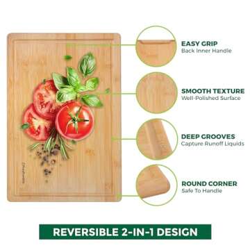 Bamboo Cutting Boards for Kitchen with Juice Groove [Extra-Large] Wood Cutting Board for Chopping Meat, Vegetables, Fruits, Cheese, Knife Friendly Serving Tray with Handles, 18 x 12.5-inch
