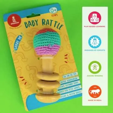 Shumee Crochet Handmade Wooden Rattle for Babies - Perfect Montessori Toys|Grasping Teething Toy for Babies, Wooden Ring Rattle Teether Chew Wood Beads Rattling Teething Gym Toys|Baby Birthday Gifts