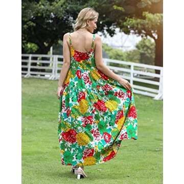 YESNO Summer Dresses for Women Casual Loose Bohemian Floral Dress with Pockets Spaghetti Strap Maxi Dress for Beach Vacation 2XL E75 CR10