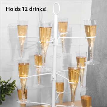 Cocktail Tree Stand, Wine Glass Flight Tasting Display For Drinks, 3 Tier - 12 Holders For Champagne, Cocktails, Martini, Margarita Cups at Weddings, Bridal Shower, Mimosa Bar Parties & Events (White)