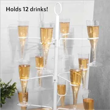 Cocktail Tree Stand, Wine Glass Flight Tasting Display For Drinks, 3 Tier - 12 Holders For Champagne, Cocktails, Martini, Margarita Cups at Weddings, Bridal Shower, Mimosa Bar Parties & Events (White)