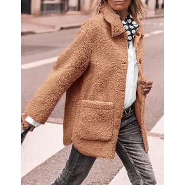 PRETTYGARDEN Women's Winter Faux Fur Coats Long Sleeve Lapel Button Down Pockets Fleece Sherpa Jacke...
