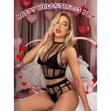 Buitifo Womens Lingerie Set Fishnet BabyDoll Bodysuit Two Piece Nightwear(Black,M)