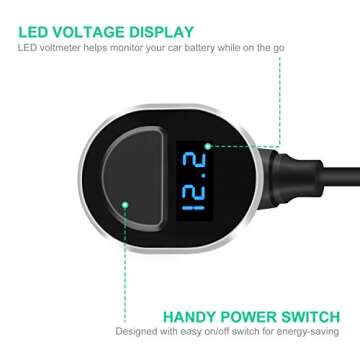 Car Socket Splitter, Te-Rich 96W 2-Way Auto Cigarette Lighter Splitter Power Adapter 12V/24V DC Outlet Extender 5.4A (Quick Charge 3.0 + 2.4A) Dual USB Charger for iPhones and Samsung Galaxy