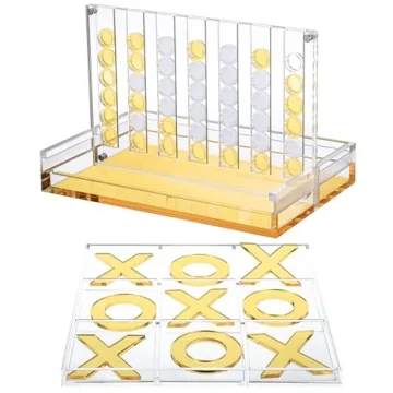 RoundFunny Set of 2 Acrylic Tic Tac Toe and 4 in a Row Game Classic Board Outdoor Games for Adults a...