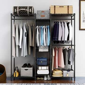 Xiofio 6 Tiers Heavy Duty Garment Rack, Storage Organizer, Metal Clothing Rack with Hanging Rod,Adju...