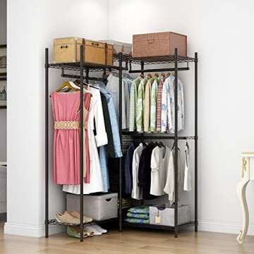 Xiofio 6 Tiers Heavy Duty Garment Rack, Storage Organizer, Metal Clothing Rack with Hanging Rod,Adjustable Shelf and Fixed Baskets,60.7" L x 15.7" W x 70.5" H Max Load 720LBS,Black·