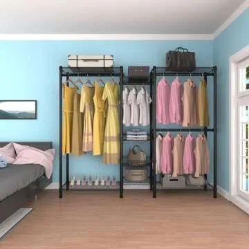 Xiofio 6 Tiers Heavy Duty Garment Rack, Storage Organizer, Metal Clothing Rack with Hanging Rod,Adjustable Shelf and Fixed Baskets,60.7" L x 15.7" W x 70.5" H Max Load 720LBS,Black·