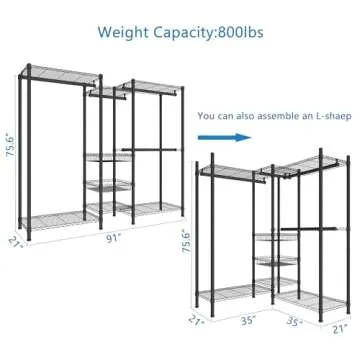Xiofio 6 Tiers Heavy Duty Garment Rack, Storage Organizer, Metal Clothing Rack with Hanging Rod,Adjustable Shelf and Fixed Baskets,60.7" L x 15.7" W x 70.5" H Max Load 720LBS,Black·