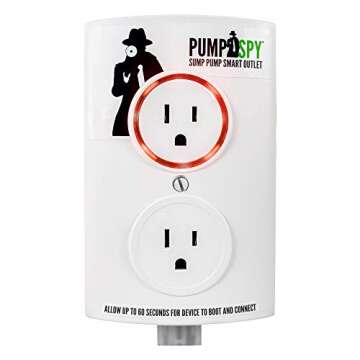 PumpSpy WiFi Sump Pump Smart Outlet with Sump Pump Water Level Sensor, 24/7Monitoring & Alerts, Works with Any 120V Sump Pump, Has Additional Outlet for Backup System for Sump Pump, White