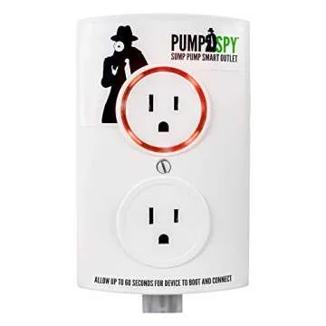 PumpSpy WiFi Sump Pump Smart Outlet with Sump Pump Water Level Sensor, 24/7Monitoring & Alerts, Works with Any 120V Sump Pump, Has Additional Outlet for Backup System for Sump Pump, White