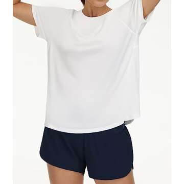 THE GYM PEOPLE Women's Short Sleeve Workout Shirts Breathable Yoga T-Shirts with Side Slits Athletic Tee Tops White