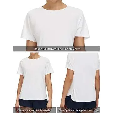 THE GYM PEOPLE Women's Short Sleeve Workout Shirts Breathable Yoga T-Shirts with Side Slits Athletic Tee Tops White