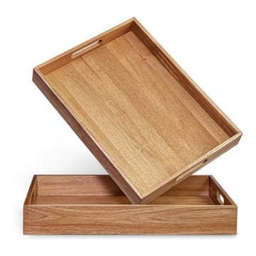 Acacia Wood Serving Tray Set of 2 - Stylish & Functional