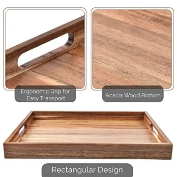 Acacia Wood Serving Tray Set of 2 - Stylish & Functional