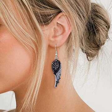 EVER FAITH Angel Wing Hook Earrings Austrian Crystal Silver-Tone - Black