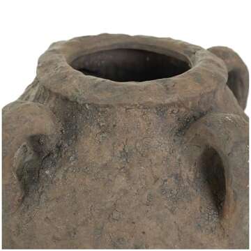 Deco 79 Ceramic Handmade Decorative Vase Textured Centerpiece Vase with Four Handles, Flower Vase for Home Decoration 10" x 10" x 12", Dark Brown