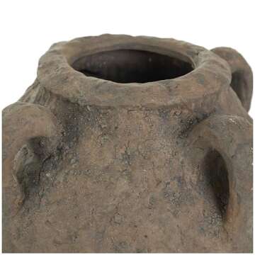 Deco 79 Ceramic Handmade Decorative Vase Textured Centerpiece Vase with Four Handles, Flower Vase for Home Decoration 10" x 10" x 12", Dark Brown