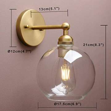 Yosoan Brass Boho Vanity Gold Bathroom Wall Sconce, 1-Light Indoor Hardwired Wall Mounted Vintage In...