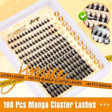 JIMIRE Wispy Lash Clusters Extensions 180Pcs Anime Eyelash Clusters D Curl Manga Lashes Clusters Natural Look 8-16MM Cluster Eyelash Extensions Individual Lash Extension Pack