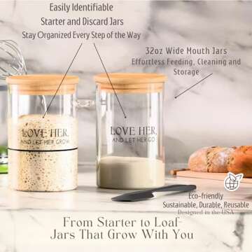 Premium Sourdough Starter Jar Kit - 2 x 32 oz Wide Mouth Glass Jars