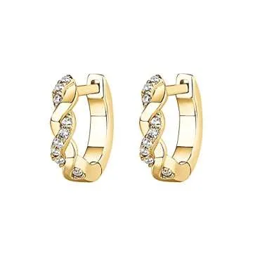 PAVOI 14K Yellow Gold Plated 925 Sterling Silver Post CZ Huggies | Women's Small Gold Hoop Earrings | Synthetic Diamond Earrings