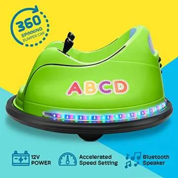 Kidzone 12V 2-Speeds Electric Ride On Bumper Car for Kids & Toddlers 1.5-6 Years Old, DIY Sticker Ba...