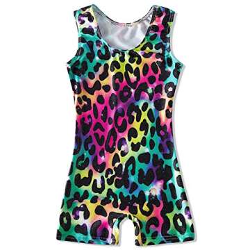 Kids4ever Leopard Rainbow Gymnastics Leotards for Girls Biketards with Shorts Sparkly Unitard 3T 4 T
