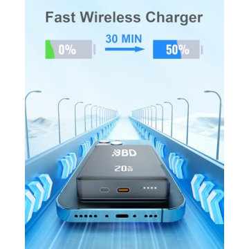 BBD MagSafe Portable Charger, 10000mAh Magnetic Power Bank Fast Charging PD 20W with USB C Cable, Sl...