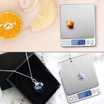 (Upgraded) AMIR Digital Kitchen Scale, 500g Mini Pocket Jewelry Scale, Food Scale, Coffee Scale, Back-Lit LCD Display, 2 Trays, 6 Units, Auto Off, Tare, PCS, Stainless Steel (Batteries Included)