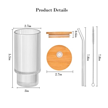 XiRiDa Stylish Ribbed Drinking Glasses Set with Lids