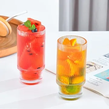 XiRiDa Stylish Ribbed Drinking Glasses Set with Lids