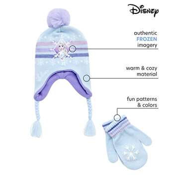 Disney Girls’ Winter Set: Ear Flap Beanie Hat, Gloves or Mittens: Elsa, Anna, Princess (Age: 2-7),...
