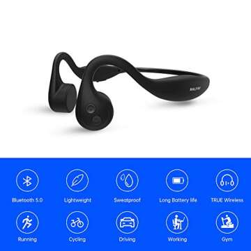 Ralyin Bone Conduction Headphones, Open Ear Headphones with Mic,Built in 8GB Memory SD Card Noise Cancellation Earphones for Cycling Running Driving Gym