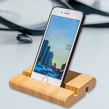 LIFATION Bamboo Phone Stand Stylish Cellphone Holder for Desk Wood Smartphone Stand with Natural Design