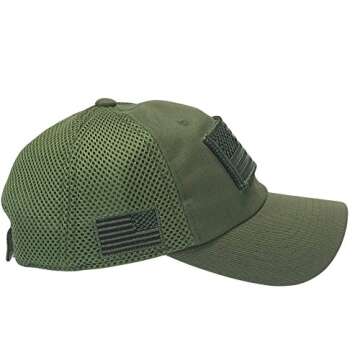 USA American Flag Patch Tactical Hat Mesh Back Adjustable Baseball Cap Olive Green