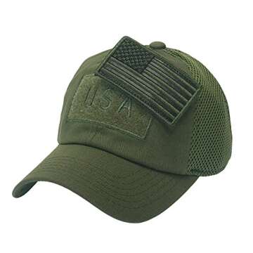USA American Flag Patch Tactical Hat Mesh Back Adjustable Baseball Cap Olive Green