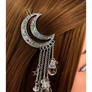 QTMY Moon Rhinestone Tassel Hair Clip - Elegant Crystal Jewelry