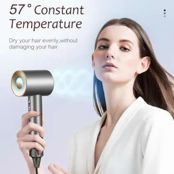 Brushless Powerful Hair Dryer, 1600W 110,000 RPM Fast Drying High Speed Low Noise Blow Dryer with Negative Ion Technology, Portable Lightweight with Diffuser and Nozzle for Home Salon Travel, Grey