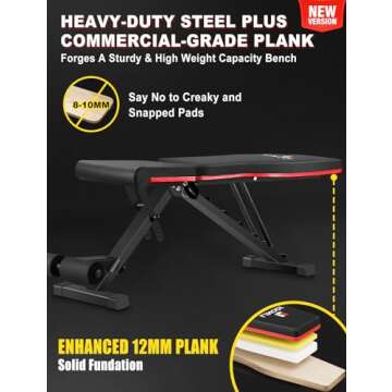 LINODI Weight Bench, Adjustable Strength Training Benches for Full Body Workout, Multi-Purpose Folda...