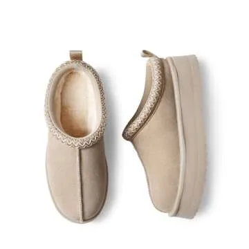 DREAM PAIRS Women's Slippers for Women Genuine Suede Platform Cozy FuzzyEasy Women's Platform Slip-on Slippers Winter Fluffy Warm Comfy Furry Shoes for Outdoor Indoor House,Size 6,Sand,SDSL2413W