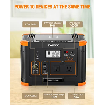 GRECELL 999Wh Solar Generator 1000W Portable Power Station