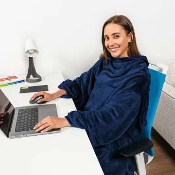 PAVILIA Wearable Blanket with Sleeves for Adult Women Men, Cozy Fleece Warm Wrap Throw Blanket with Arms, Pocket, Gifts for Christmas, Wife, Navy Blue