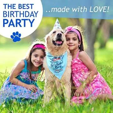 Cloudy Come CoN Dog Birthday Boy Bandana with Paw Print Party Cone Hat and 10 Balloons - Great Dog Birthday Outfit and Decoration Set - Perfect Dog or Puppy Birthday Gift