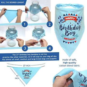 Cloudy Come CoN Dog Birthday Boy Bandana with Paw Print Party Cone Hat and 10 Balloons - Great Dog Birthday Outfit and Decoration Set - Perfect Dog or Puppy Birthday Gift