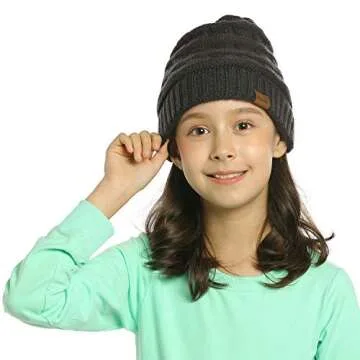 ViGrace Kids Winter Knit Hat Warm Fleece Lined Hats Children Cable Baby Beanie Skull Cap for Girls Boys