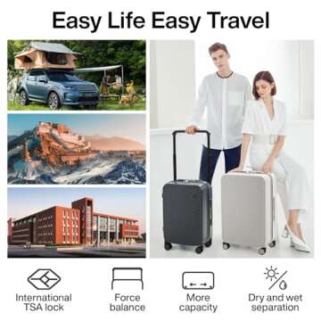 Mixi Wide Handle Carry On Luggage 20" - Lightweight PC Suitcase with Spinner Wheels