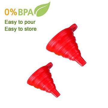 Silicone Collapsible Funnel 100% Food Grade Silicone - Set of 2, Large and Small (red)
