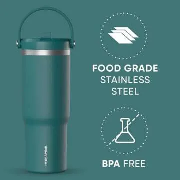 Hydrapeak Nomad 32 oz Tumbler with Handle and Straw Lid, Leakproof, Double Insulated, 32oz Cup Stainless Steel (Aegean)